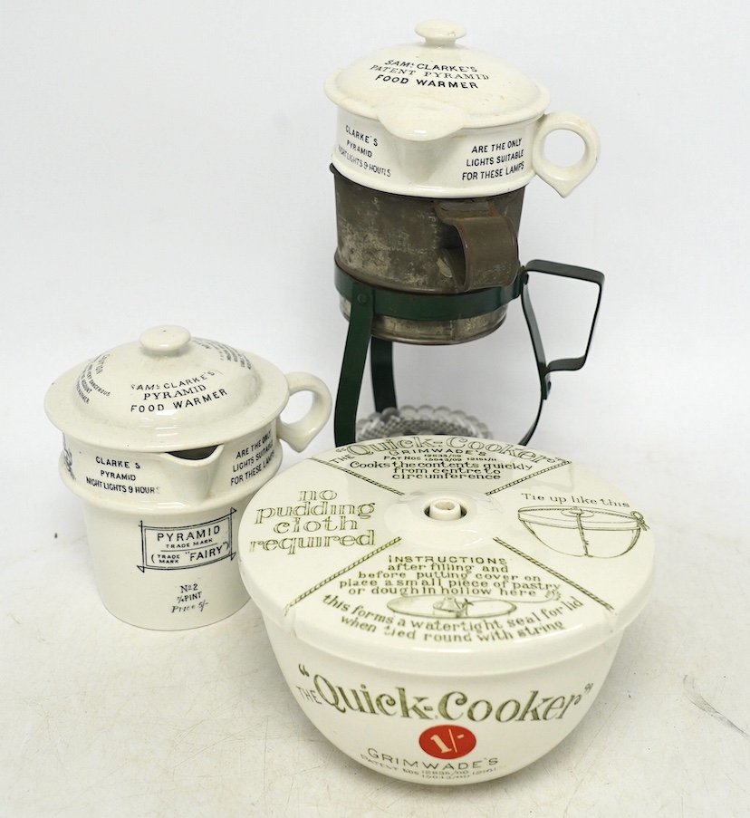 Fourteen pieces of Victorian pottery kitchenalia to include two Grimwades Quick Cookers, food warmers, jelly moulds, etc. Condition - fair